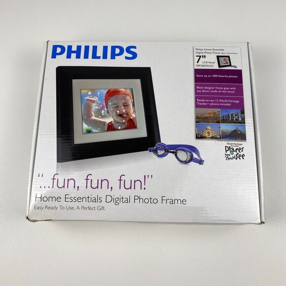 Philips Home Essentials Digital LCD Picture  Frame 7”Black Frame SPF3007D/G7 - Picture 1 of 9